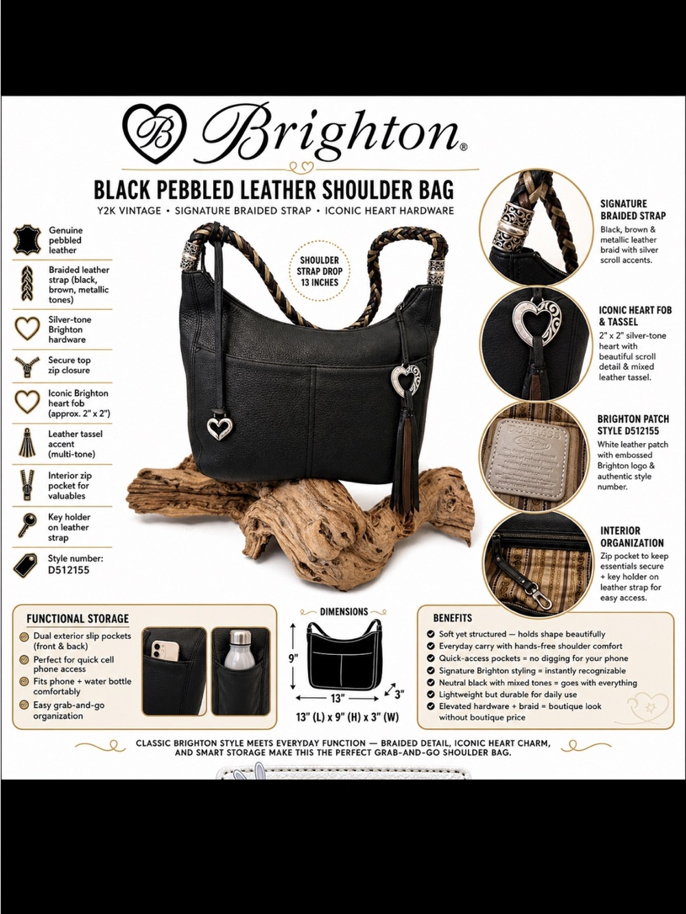 Brighton Y2K VINTAGE NwOT BRAIDED STRAP • ICONIC HEART HARDWARE